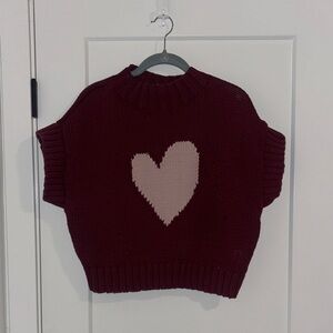 Mauve Anthropologie Cotton Heart Burgundy Cropped Sweater size L